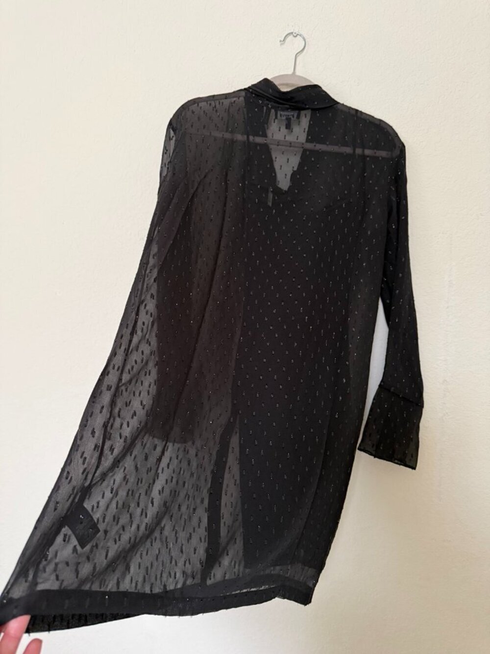 Theory Scarf Metallic Silk Long Sleeves Black Sheer Dress Size 8 - Picture 6 of 16